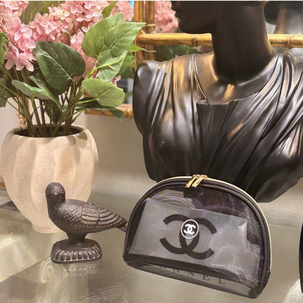 NIP Black Mesh double gold zipper Transparent Cosmetic Bag